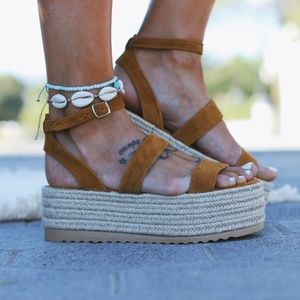 ARTEMISIA Platform heeled leather suede sandals, wedge